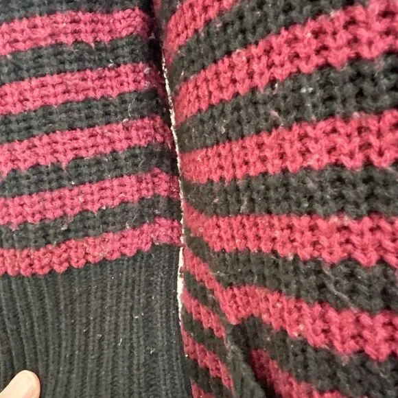Hot Topic Long Cardigan Sweater, Red, Black, Striped Emo Size Medium Button Down - Picture 4 of 14